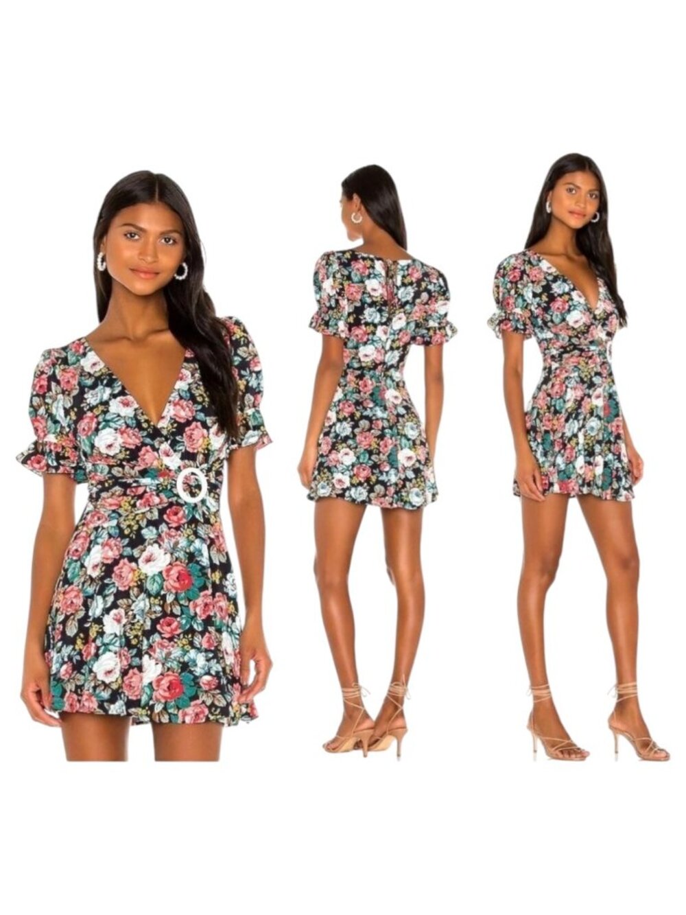 Majorelle Black‎ Floral Print Roosevelt Fit And Flare Mini Dress Size XS